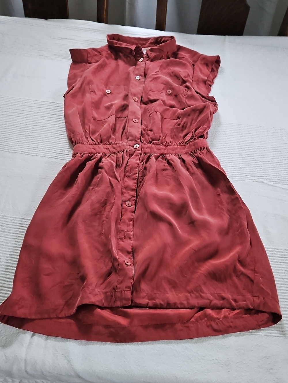Sunshine & Shadow Sleeveless Button-Front Mini Dress in Rust